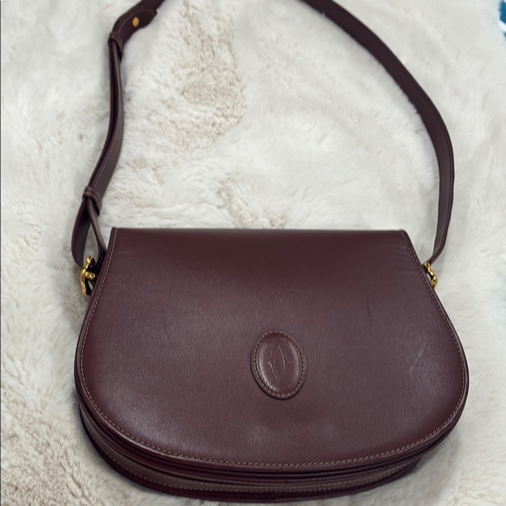 SOLD Elegant Burgandy Cartier Leather Shoulder Bag